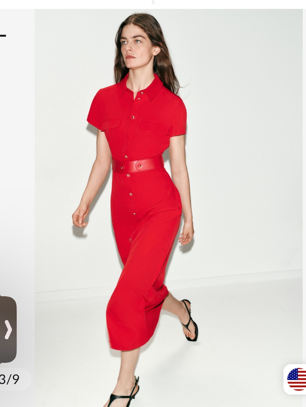 Zara Red Shirt Midi Dress with Matching Belt